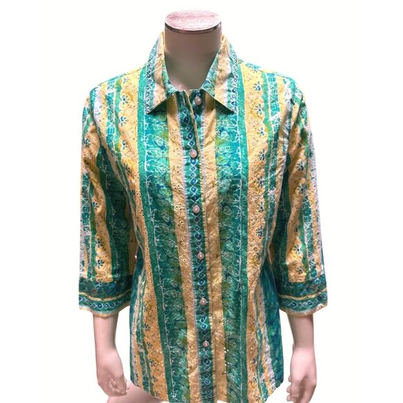 City Blues By Koret Womens Striped Button Up Shirt Size S All Cotton - Picture 10 of 10